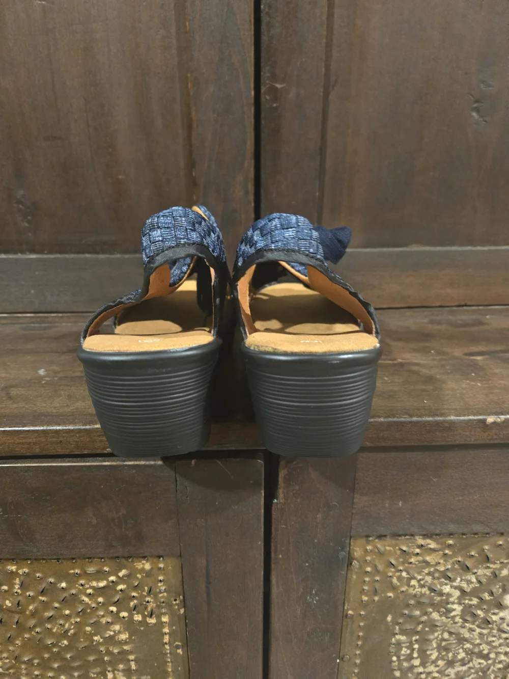 Bernie Mev. Navy Blue Woven Lace-Up Open-Toe Wedge Sandals